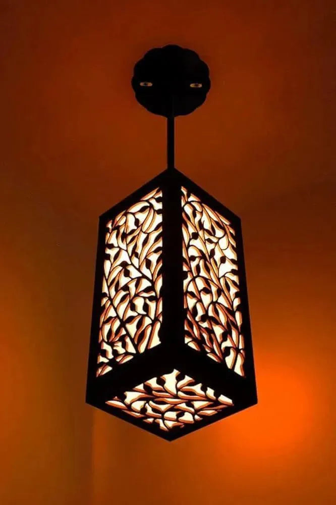 Hanging Ceiling Lamp Brown MDF Decorative Night Light