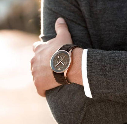 Men's Stainless Steel Chronograph Watch Brown Strap