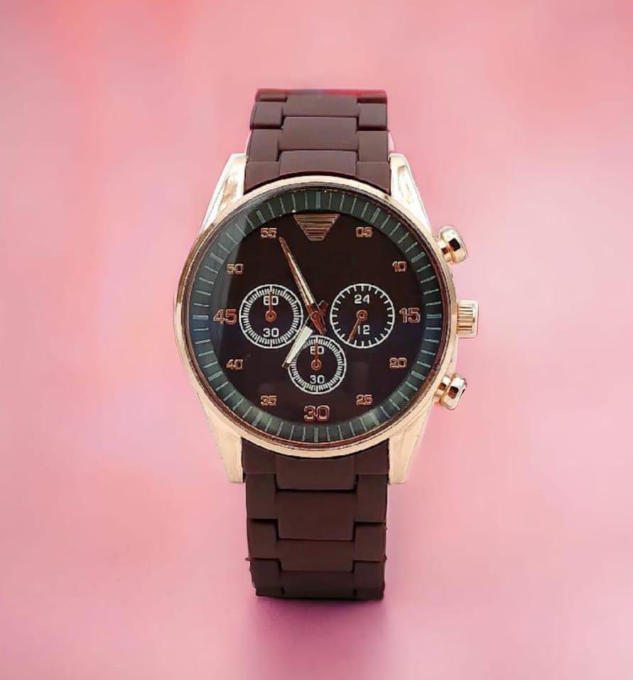 Men's Stainless Steel Chronograph Watch Brown Strap