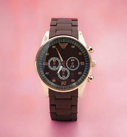 Men's Stainless Steel Chronograph Watch Brown Strap