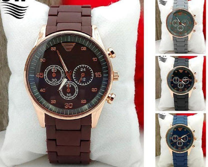 Men's Stainless Steel Chronograph Watch Brown Strap
